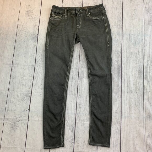 Rock Revival Delisa Jeans sz 30 Skinny Inseam 32" Embellished Gray Sequins - Picture 1 of 16